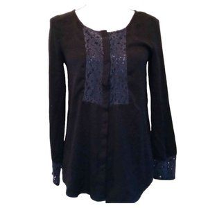 Lauren Conrad Black Lace Detail Blouse With Coattails